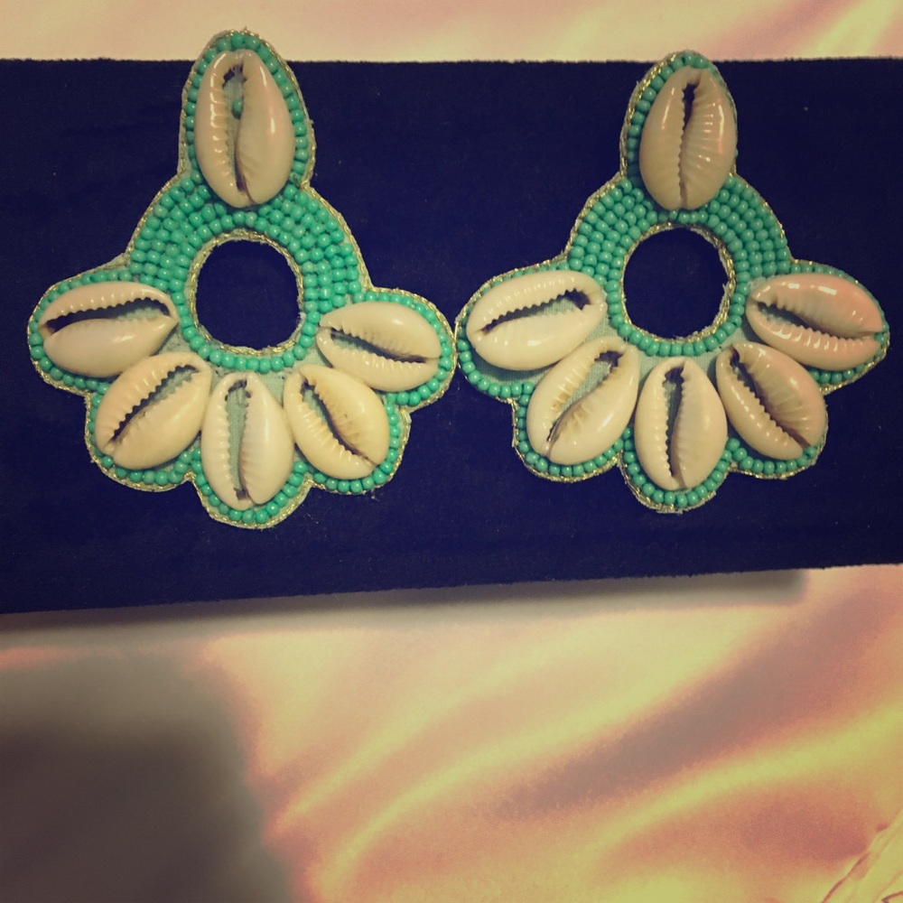 Turquoise bead and shell earrings